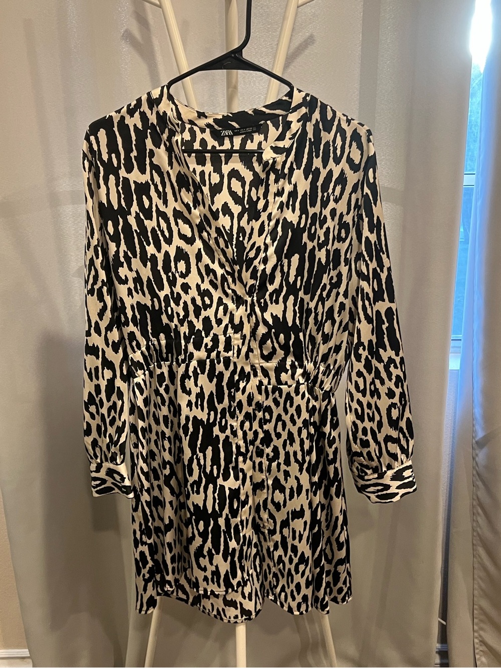 Zara Black and White Animal-Print Dress